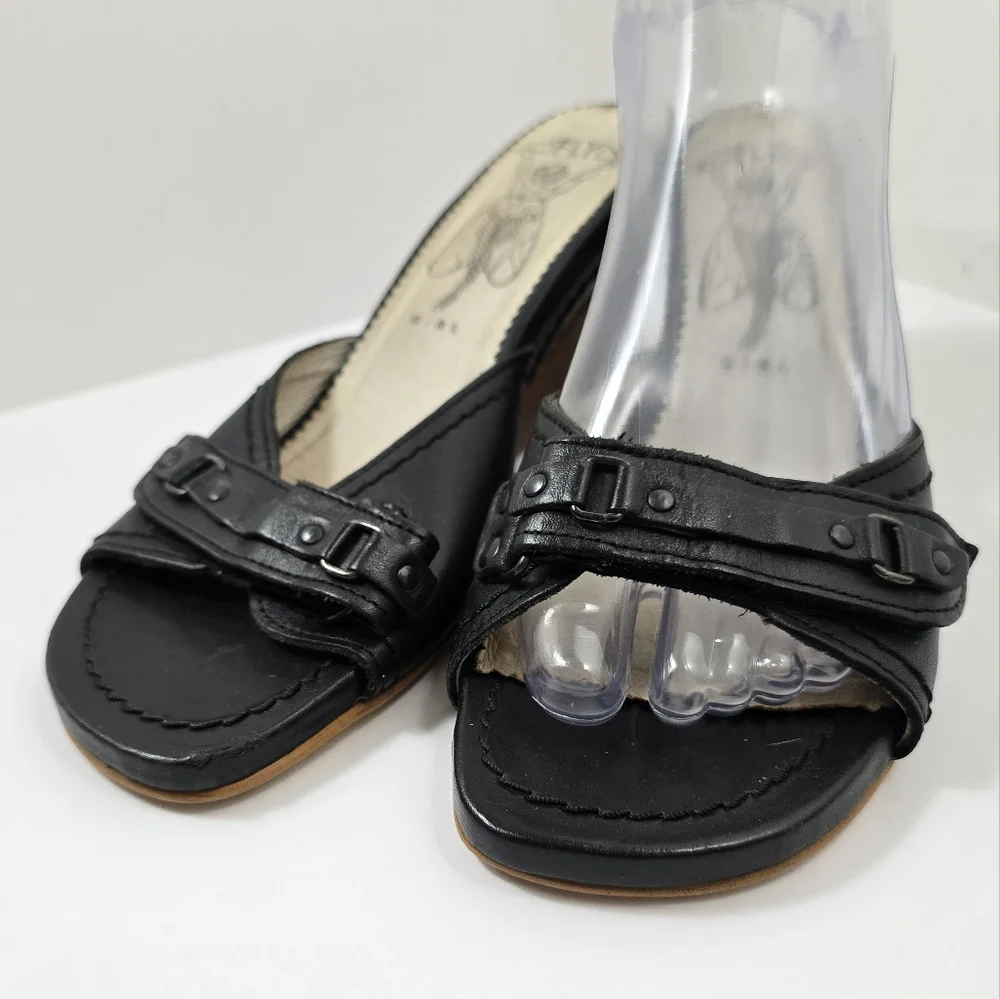 Fly London Gril  Black Wedge slip-on mules Dress Shoes size 39